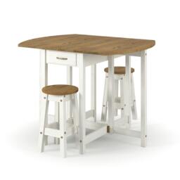 Rackhams Corona 3-Piece Breakfast Dining Set, Drop-Leaf Table & 2 Stools - White