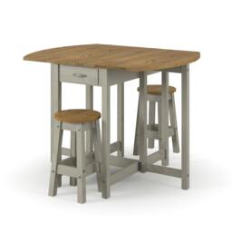 Rackhams Corona 3-Piece Breakfast Dining Set, Drop-Leaf Table & 2 Stools - White - thumbnail 2