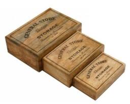 Rackhams Set of 3 Vintage General Store Mango Wood Decorative Storage Boxes