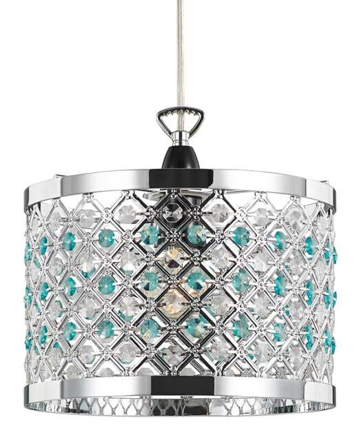 Rackhams Modern Sparkly Ceiling Pendant Light Shade with Clear and Teal Beads - image 1