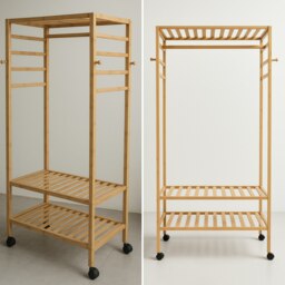 Rackhams Wooden 4-in-1 Open Wardrobe With Shoe Rack - Bamboo - Natural Brown - 1 - thumbnail 2