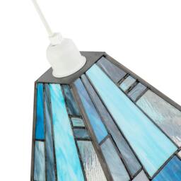 Rackhams Art Deco Tiffany Pendant Lighting Shade with Pale and Navy Blue Panels - thumbnail 3
