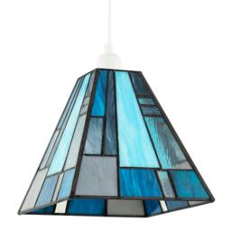Rackhams Art Deco Tiffany Pendant Lighting Shade with Pale and Navy Blue Panels