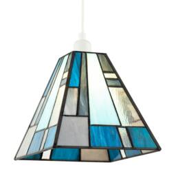 Rackhams Art Deco Tiffany Pendant Lighting Shade with Pale and Navy Blue Panels - thumbnail 2