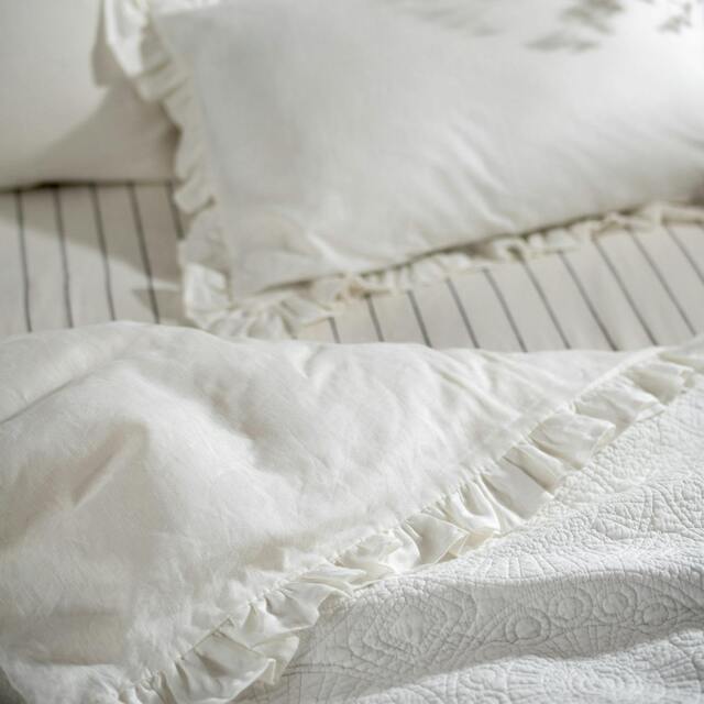 Rackhams White Ruffled Linen Cotton Blend Pillowcases - Square - Pair - Oxford - image 1