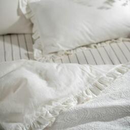 Rackhams White Ruffled Linen Cotton Blend Pillowcases - Square - Pair - Oxford - thumbnail 1