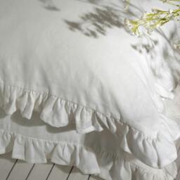 Rackhams White Ruffled Linen Cotton Blend Pillowcases - Square - Pair - Oxford - thumbnail 2