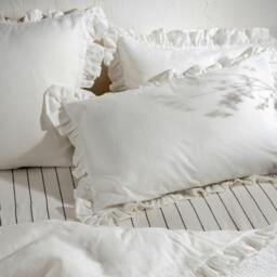Rackhams White Ruffled Linen Cotton Blend Pillowcases - Square - Pair - Oxford - thumbnail 3