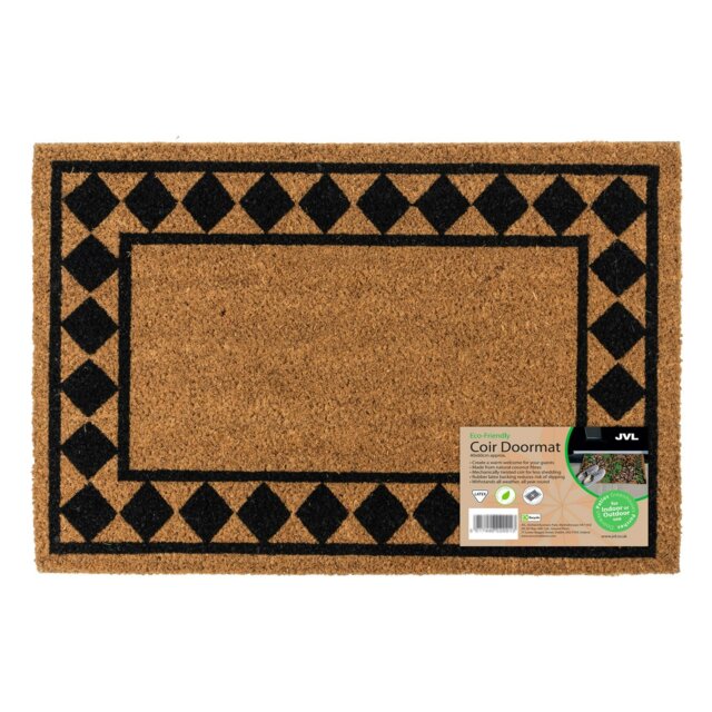 Rackhams Eco-Friendly Latex Backed Coir Entrance Doormat, 40x60cm - Diamond Border - 1 - Brown - image 1