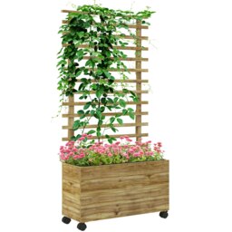 Rackhams Garden Wooden Trellis Planter Box Raised Bed w/ 4 Wheels, Natural - Natural wood finish - Fir Wood - 76cm x 30cm x 155cm - thumbnail 2