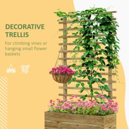 Rackhams Garden Wooden Trellis Planter Box Raised Bed w/ 4 Wheels, Natural - Natural wood finish - Fir Wood - 76cm x 30cm x 155cm - thumbnail 5
