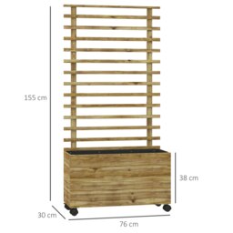Rackhams Garden Wooden Trellis Planter Box Raised Bed w/ 4 Wheels, Natural - Natural wood finish - Fir Wood - 76cm x 30cm x 155cm - thumbnail 6