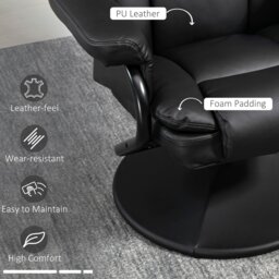 Rackhams PU Leather Swivel Recliner Armchair with Ottoman, Black - Black - Steel - Black - thumbnail 5