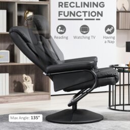 Rackhams PU Leather Swivel Recliner Armchair with Ottoman, Black - Black - Steel - Black - thumbnail 4
