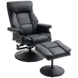 Rackhams PU Leather Swivel Recliner Armchair with Ottoman, Black - Black - Steel - Black - thumbnail 3