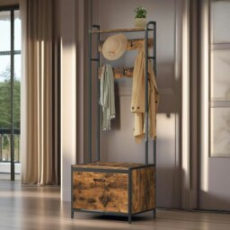 Rackhams Industrial Coat Rack Stand With Shoe Storage Brown - thumbnail 2