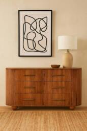 Rackhams Solid Wood Ridgefront Chest – Amber Oak, 6 Drawers, Brown
