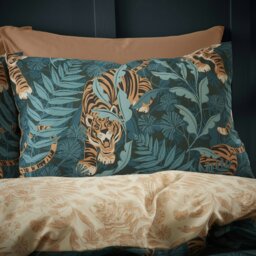 Rackhams Tropic Tiger Leaf Reversible Duvet Cover Set - Green - Single - thumbnail 3