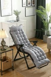 Rackhams 160x50cm Grey Outdoor Sun Lounger Cushion with Slip-Over Back & Side Tie Straps - Grey - One Size - thumbnail 3