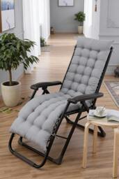 Rackhams 160x50cm Grey Outdoor Sun Lounger Cushion with Slip-Over Back & Side Tie Straps - Grey - One Size