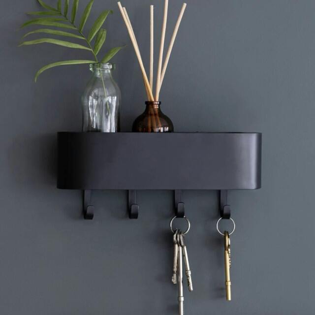 Rackhams Minimalist Key Hook and Storage Shelf - Carbon - image 1