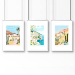 Rackhams Decorative Pictures For Living Room - Set of 3 Beach Decor Wall art Prints - A3 11.69 x 16.54 in / 29.7 x 42 cm - Satin Photo paper 280 gsm - White Frame