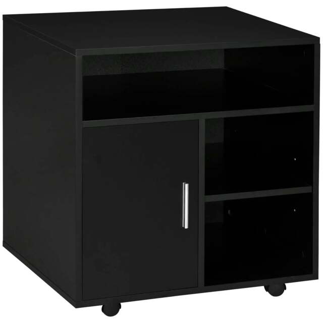 Rackhams Multi-Storage Printer Stand Unit Office Desk Side Mobile Storage w/ Wheels Modern Style 60L x 50W x 65.5H cm - Black - image 1
