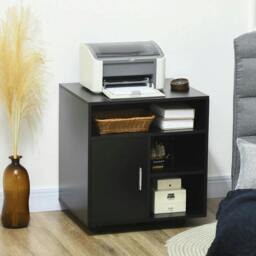 Rackhams Multi-Storage Printer Stand Unit Office Desk Side Mobile Storage w/ Wheels Modern Style 60L x 50W x 65.5H cm - Black - thumbnail 2
