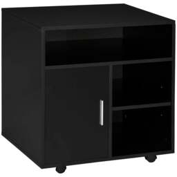 Rackhams Multi-Storage Printer Stand Unit Office Desk Side Mobile Storage w/ Wheels Modern Style 60L x 50W x 65.5H cm - Black - thumbnail 1