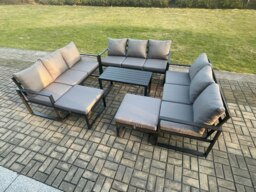 Rackhams Aluminium Outdoor Garden Furniture Set Lounge Sofa Oblong Coffee Table 2 PC Big Footstool Sets with Cushions Dark Grey 11 Seater - thumbnail 2