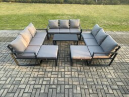 Rackhams Aluminium Outdoor Garden Furniture Set Lounge Sofa Oblong Coffee Table 2 PC Big Footstool Sets with Cushions Dark Grey 11 Seater - thumbnail 1