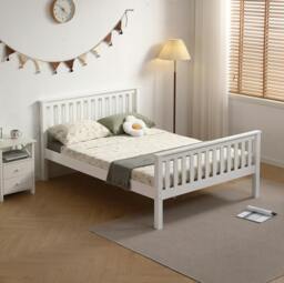 Rackhams Devon White Wooden Bed FrameDevon Solid Pine Bed Frame, Shaker Slatted Headboard and Footboard, 4 Sizes, Single to King - 3FT - thumbnail 4