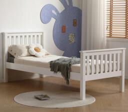 Rackhams Devon White Wooden Bed FrameDevon Solid Pine Bed Frame, Shaker Slatted Headboard and Footboard, 4 Sizes, Single to King - 3FT - thumbnail 1