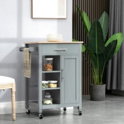 Rackhams Compact Kitchen Trolley Utility Cart on Wheels with Open Shelf Grey - thumbnail 2