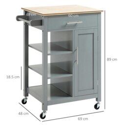 Rackhams Compact Kitchen Trolley Utility Cart on Wheels with Open Shelf Grey - thumbnail 4