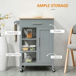 Rackhams Compact Kitchen Trolley Utility Cart on Wheels with Open Shelf Grey - thumbnail 5