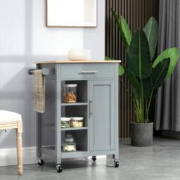Rackhams Compact Kitchen Trolley Utility Cart on Wheels with Open Shelf Grey - thumbnail 1