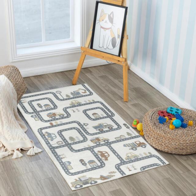Rackhams Lillian-Kids Beige Grey Orange Blue Washable Rug for Children's Rooms - 80 x 150 cm - image 1