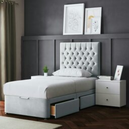 Rackhams Seraphine Divan Bed with Upholstered Headboard - Two Drawers - Silver - Small Single - thumbnail 4