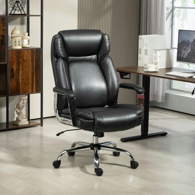 Rackhams Faux Leather Desk Chair with Adjustable Height, 227kg 500LBS, Black - image 1