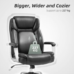 Rackhams Faux Leather Desk Chair with Adjustable Height, 227kg 500LBS, Black - thumbnail 3