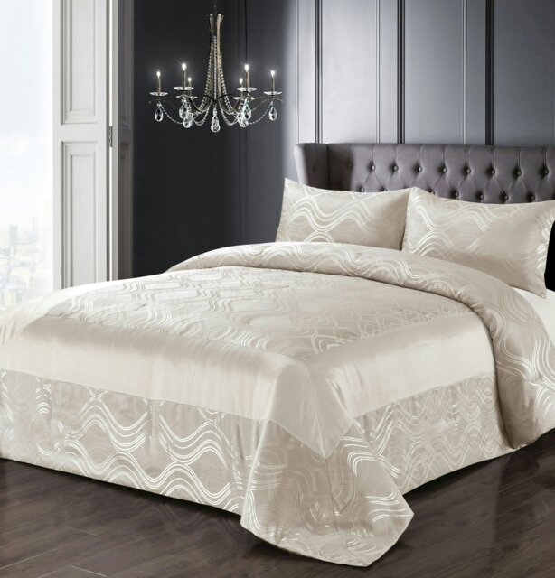 Rackhams Clarissa Quilted Luxury Bedspread Set - Beige - Double - image 1