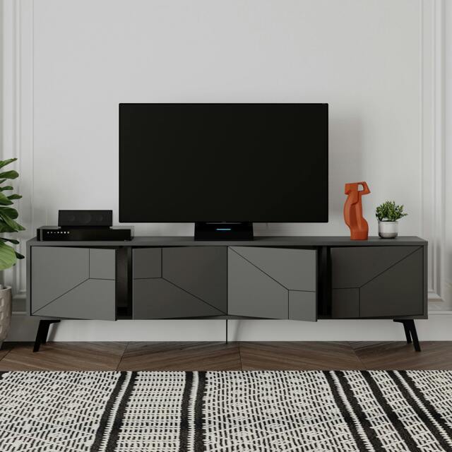 "Rackhams Dune Modern TV Unit Multimedia Centre with Storage Stylish TV Cabinet 65"" - Anthracite Grey" - image 1