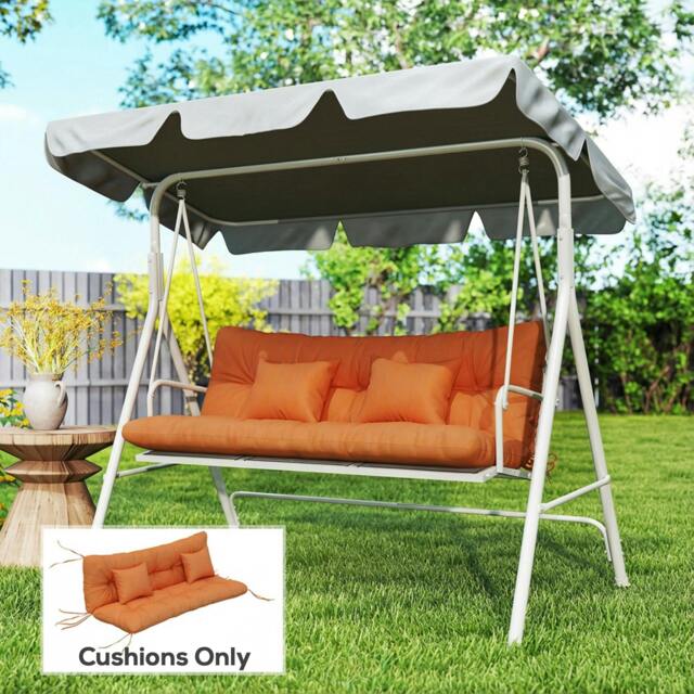 Rackhams Outdoor Seat Cushions Back Cushion with 2 Pillows, Water Repellent Seat Pads for 3-Seater Chair, Swing, Sofa - Orange - image 1