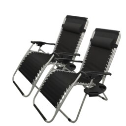 Rackhams Set of 2 Multi Position Garden Zero Gravity Relaxer Chair Sun Lounger in Black & Silver - SunLoungers - thumbnail 3