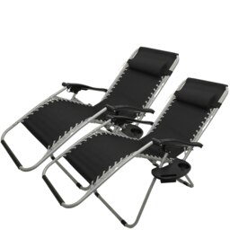 Rackhams Set of 2 Multi Position Garden Zero Gravity Relaxer Chair Sun Lounger in Black & Silver - SunLoungers - thumbnail 4