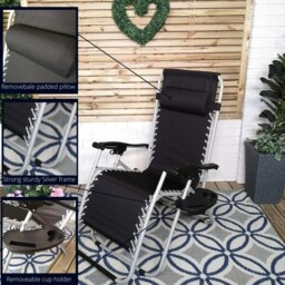 Rackhams Set of 2 Multi Position Garden Zero Gravity Relaxer Chair Sun Lounger in Black & Silver - SunLoungers - thumbnail 6