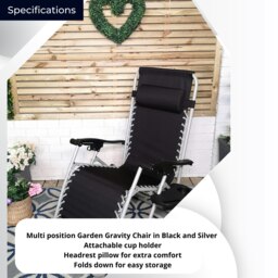 Rackhams Set of 2 Multi Position Garden Zero Gravity Relaxer Chair Sun Lounger in Black & Silver - SunLoungers - thumbnail 5