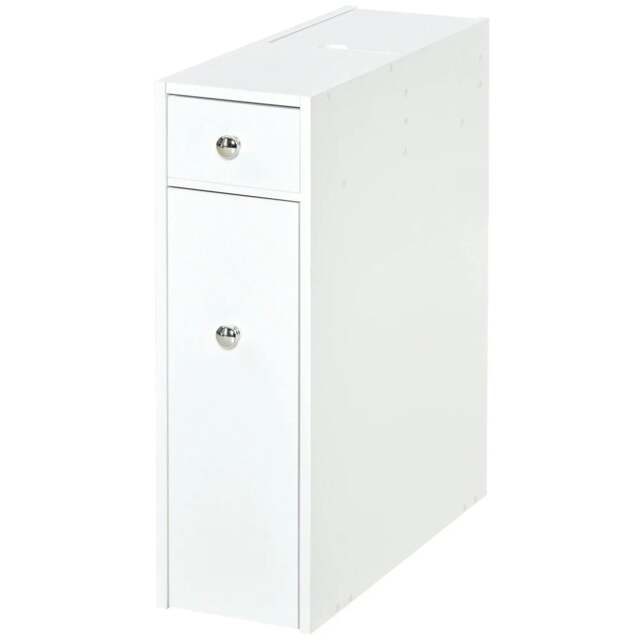 Rackhams Bathroom Slim Floor Cabinet Narrow Wooden Storage Home Bath Toilet Cupboard Organiser Unit with Drawers White - image 1