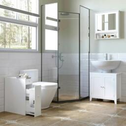 Rackhams Bathroom Slim Floor Cabinet Narrow Wooden Storage Home Bath Toilet Cupboard Organiser Unit with Drawers White - thumbnail 6